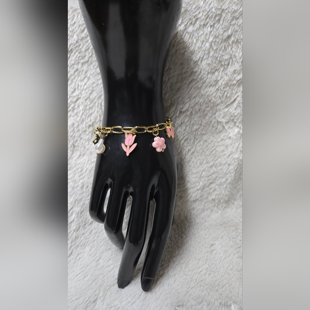Stainless Steel (316L) Gold Plated Charmed Bracelet